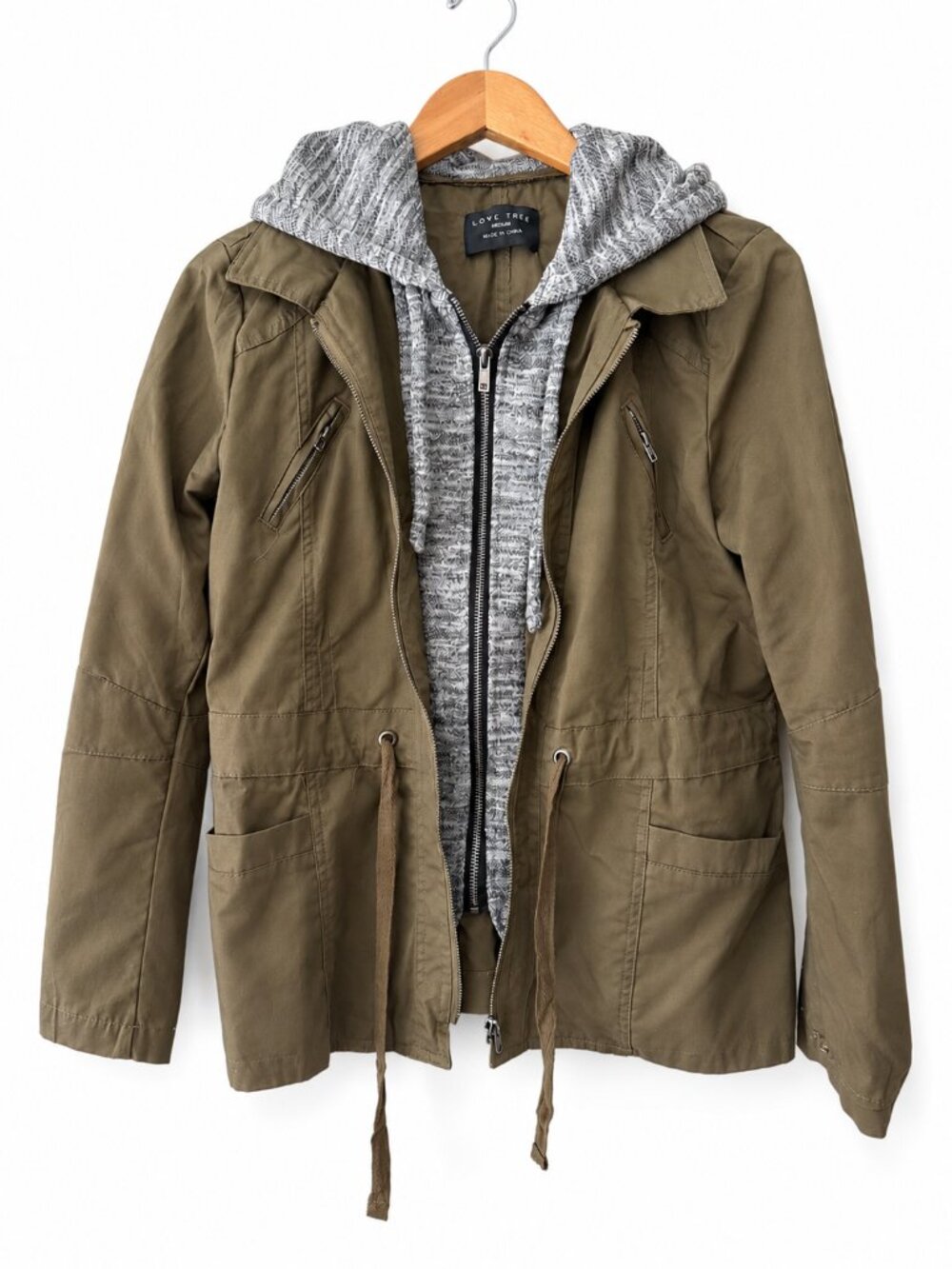 NWOT! Love Tree Olive Green 2-in-1 Layered Hoodie Utility Jacket | Size Medium